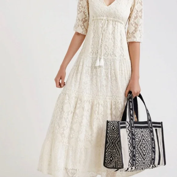 chinese dress ladies Desigual Darling White Maxi Dress with Lace Skirt 23WWVKA8 – Belle Divino